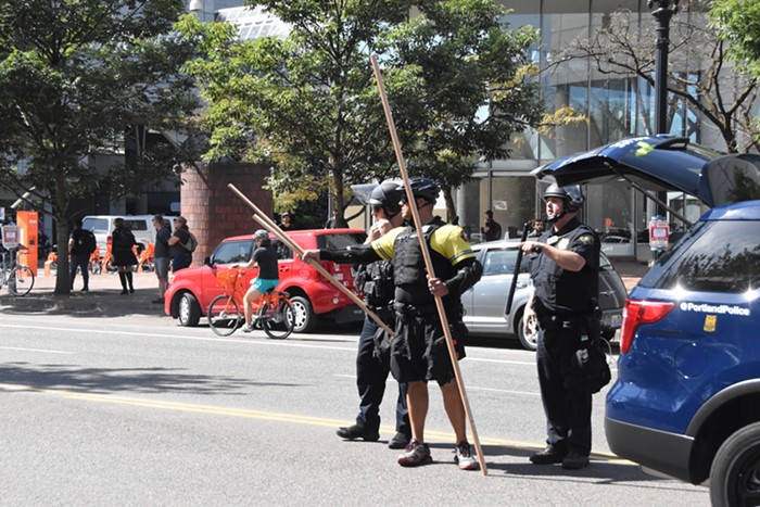 Cops took sticks from protesters