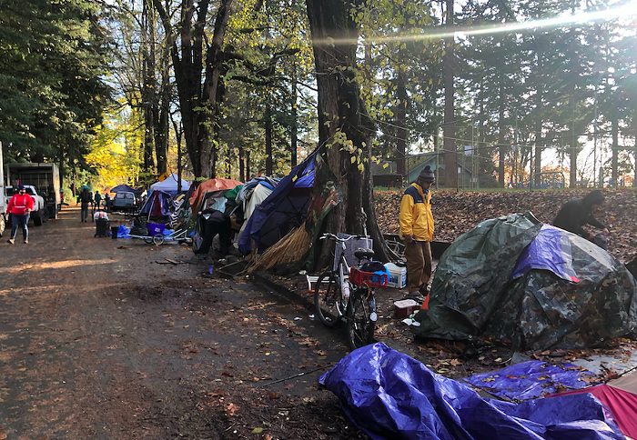 Campers begin deconstructing their homes Thursday morning.