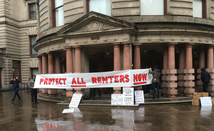 Outside City Hall on February 28.