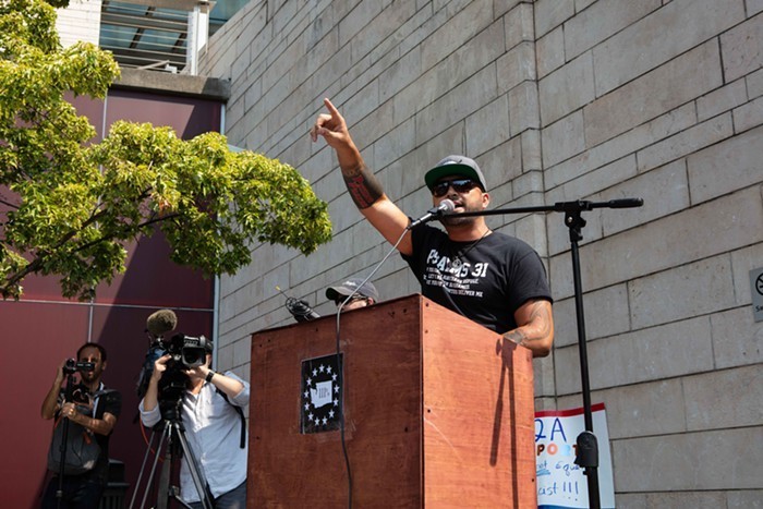 Joey Gibson at a past Patriot Prayer rally.