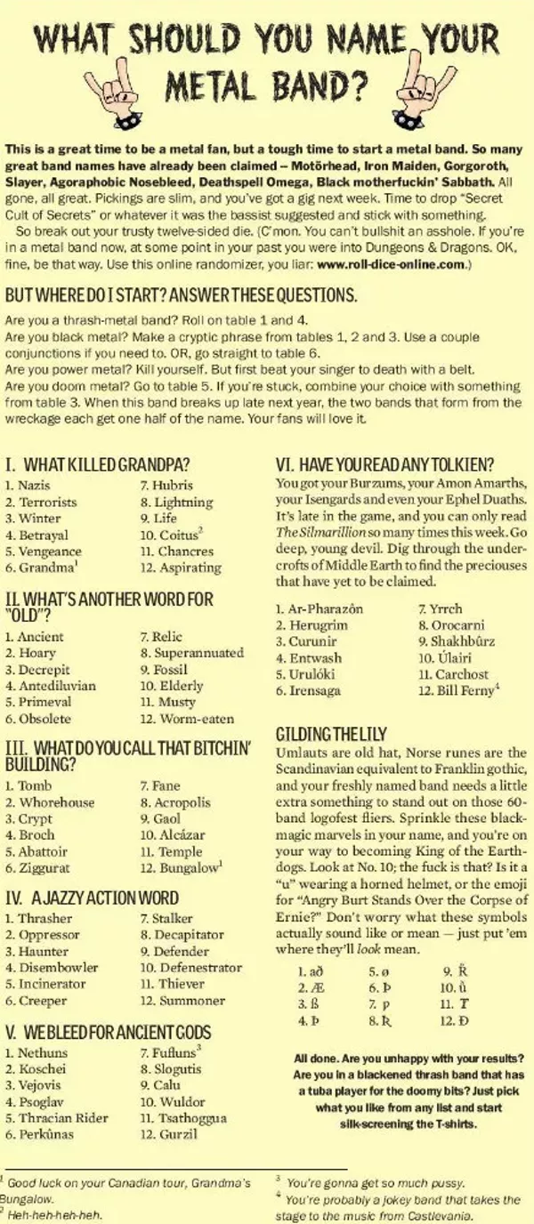 should i put my quiz what should you name your metal band quiz should i put my quiz what should you name your metal band quiz