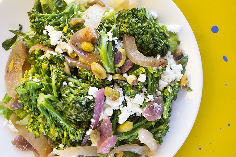The broccolini salad includes romaine, grilled red onion, feta, pistachios and jalapeño vinaigrette. - MABEL SUEN