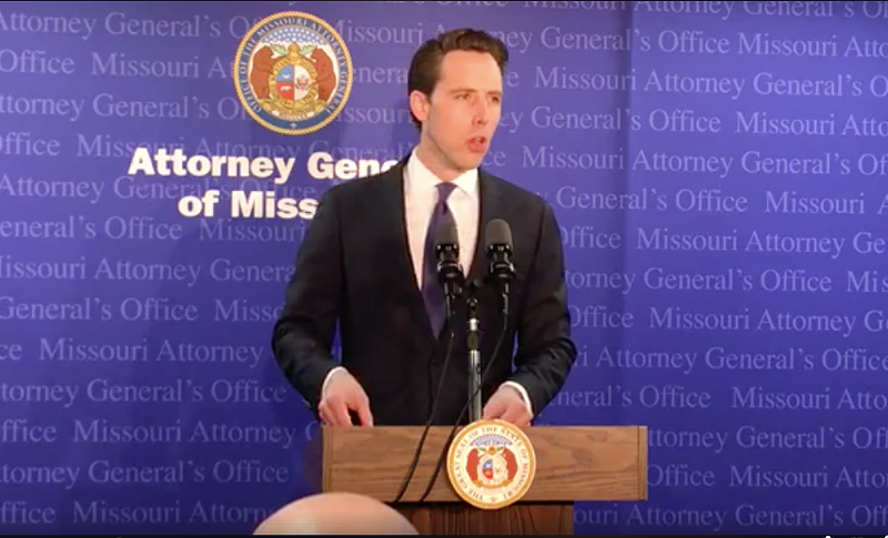 Attorney  General Josh Hawley addressed the press on April 17. - SCREENSHOT VIA FACEBOOK LIVE VIDEO
