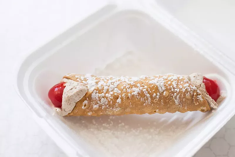 Housemade cannoli have ricotta-based chocolate and almond filling piped into a cannoli shell. - MABEL SUEN