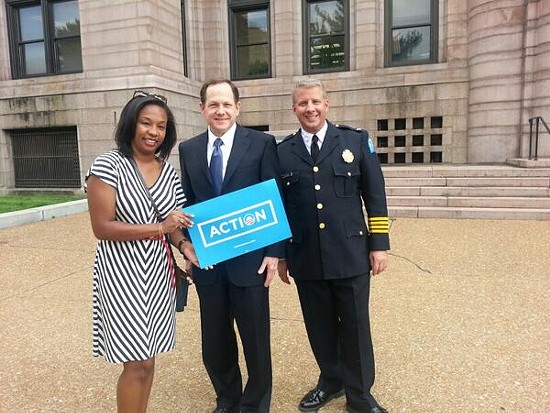 Police Chief Sam Dotson and Mayor Francis Slay at last week's Organizing for Action gun control rally. - VIA TWITTER / @CHIEFSLMPD
