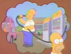 Alas, Homer. Scott Ogilvie is not cool with boozing at the pump.