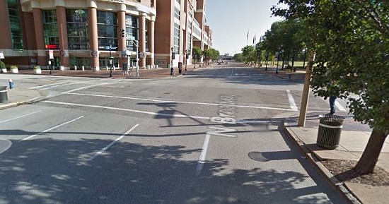 The intersection of Broadway and Convention Plaza, the center of St. Louis' dumpster-on-BMW scene. - GOOGLE