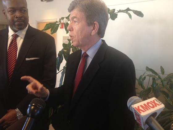 Roy Blunt talking to reporters in February. - SAM LEVIN
