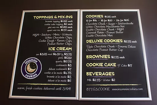 insomnia cookies menu insomnia cookies menu