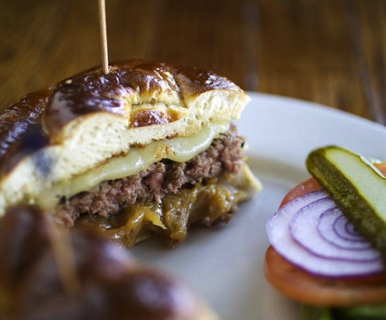The "Pretzel Melt," a burger, at Three Kings Public House - JENNIFER SILVERBERG