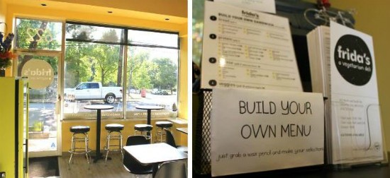 The interior of Frida's Deli (left) and the restaurant's build-your-own menu (right). - LIZ MILLER