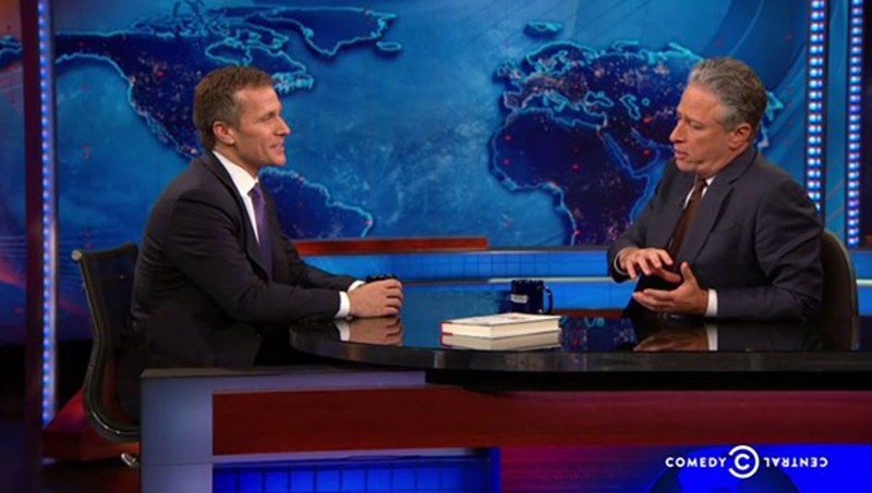 In April, before he officially announced his candidacy for Governor, Eric Greitens appeared on the Daily Show. - DAILY SHOW