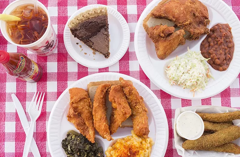 A selection of dishes from Gus's, including the chocolate chess pie. - PHOTO BY MABEL SUEN