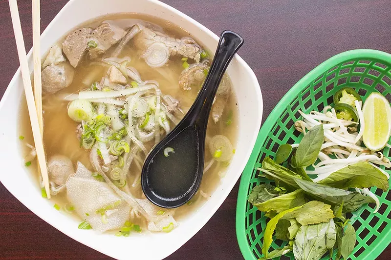 Pho Dac Biet with beef brisket, meatballs, soft tendon and filet mignon slices in rich beef broth. - PHOTO BY MABEL SUEN