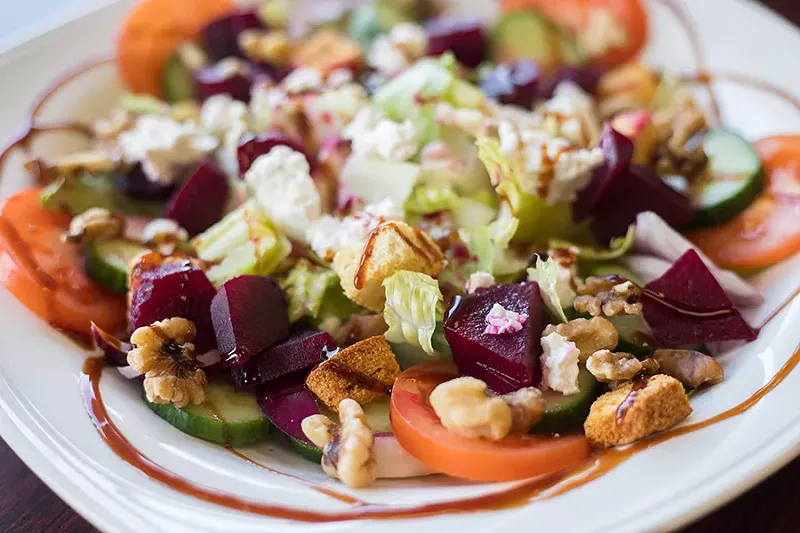 The beet salad features spring mix, beets, feta and walnuts. - MABEL SUEN