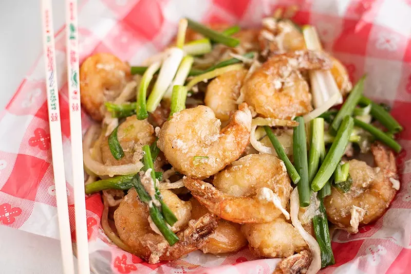 Shrimp stir fried in ginger and scallion sauce. - MABEL SUEN