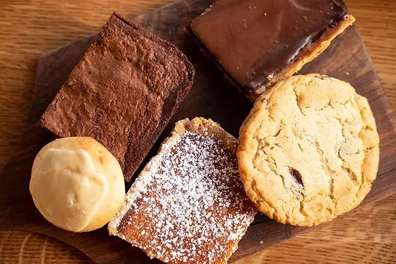 Baked goods include a brownie, Winslow's bar, goat cheese cookie, lemon bar and chocolate-chip cookie. - MABEL SUEN