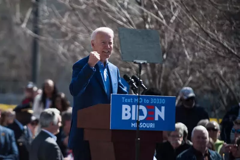 Former Vice President Joe Biden rallied supporters on March 7 in St. Louis. - TRENTON ALMGREN-DAVIS