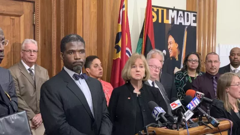 Dr. Fredrick Echols and Mayor Lyda Krewson, photographed on March 12 at news conference on COVID-19. - DOYLE MURPHY
