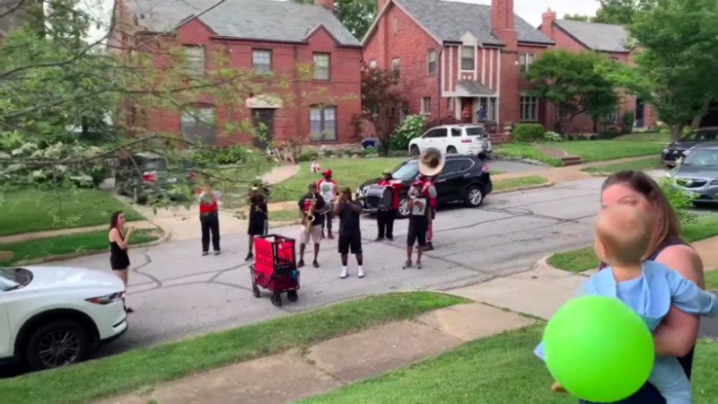 Lola gets a special birthday visit from the Red and Black Brass Band. - MARY ENGELBREIT/FACEBOOK