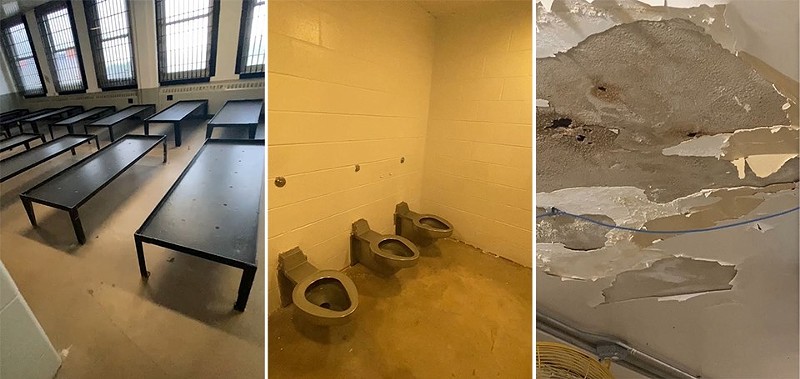 Scenes from a May 7 inspection, filmed by Heather Taylor, who viewed old dormitories and bathrooms deemed inhumane under current jail standards. - SCREENSHOTS VIA HEATHER TAYLOR VIDEO