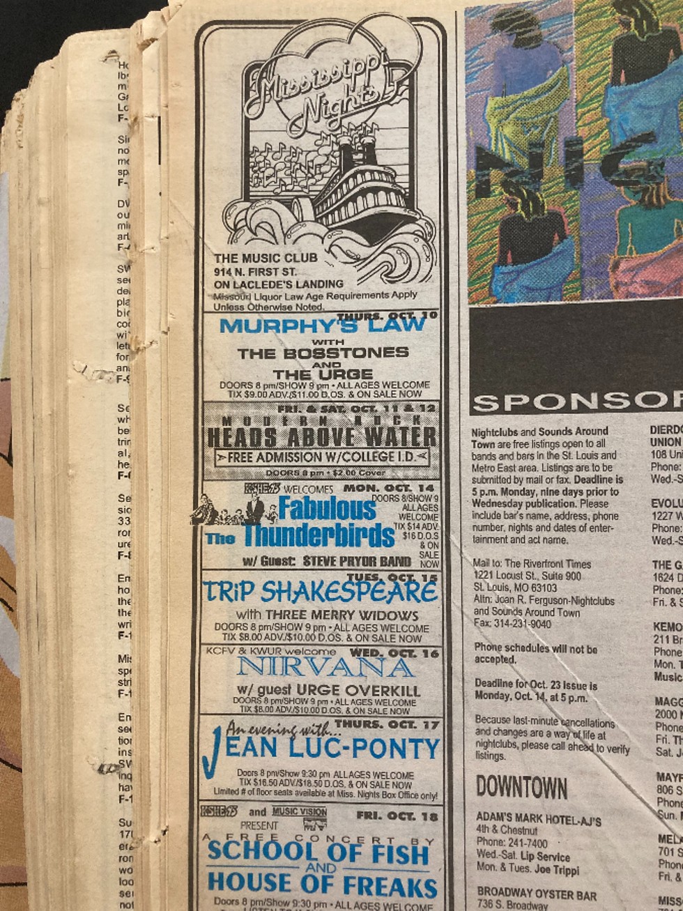 A Mississippi Nights advertisement in the pages of the RFT the week before the show. - VIA RFT ARCHIVES