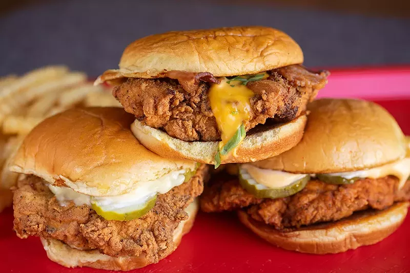 A selection of items from Chicken Out: The Cheep & Cheddar, the Chicken Out and the Spicy Chicken Out sandwiches. - MABEL SUEN