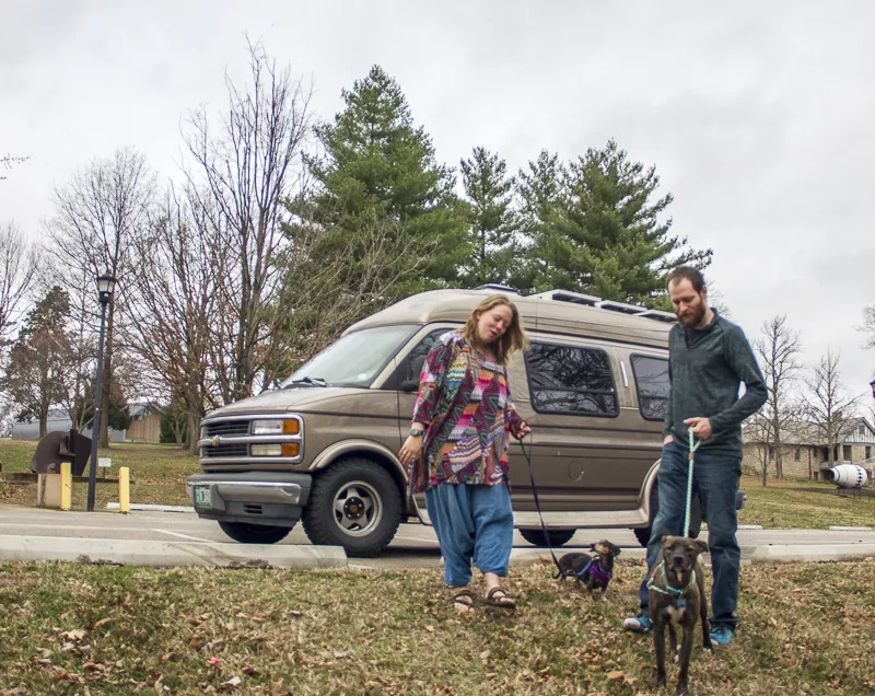 Dogs Nymeria and Crow are two big reasons why Jayme and John Serbell opted for a conversion van instead of an SUV. - PHOTO BY ALLISON BABKA