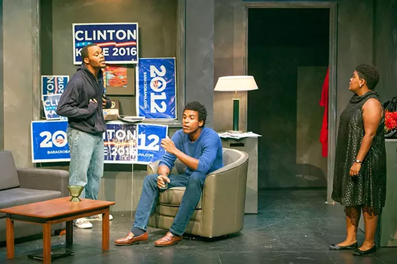 Jaz Tucker and Reggie Pierre pontificate on who runs the world, and how to stop them, in "Sin Titulo." - PHOTO BY JOHN LAMB