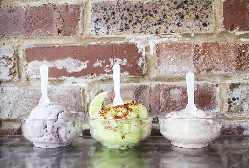 Ice cream flavors include blackberry, cucumber with chile powder and chocolate de abuelita. - PHOTO BY MABEL SUEN