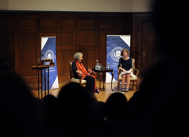 Margaret Atwood, left, was in St. Louis on Tuesday, September 19, to receive a literary award. - PHOTO BY KELLY GLUECK