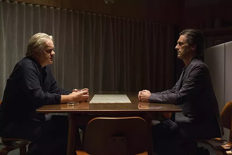 Jon (Tim Robbins) shares a private moment with his father-in-law Walter (Jon Hamm). - COURTESY OF MONGREL MEDIA