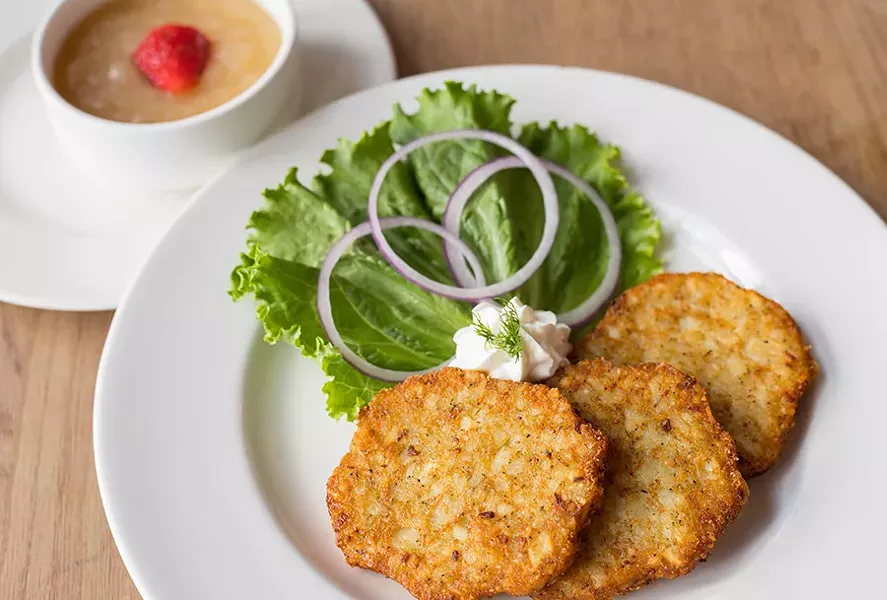 The potato pancakes are a rare bright spot. - MABEL SUEN