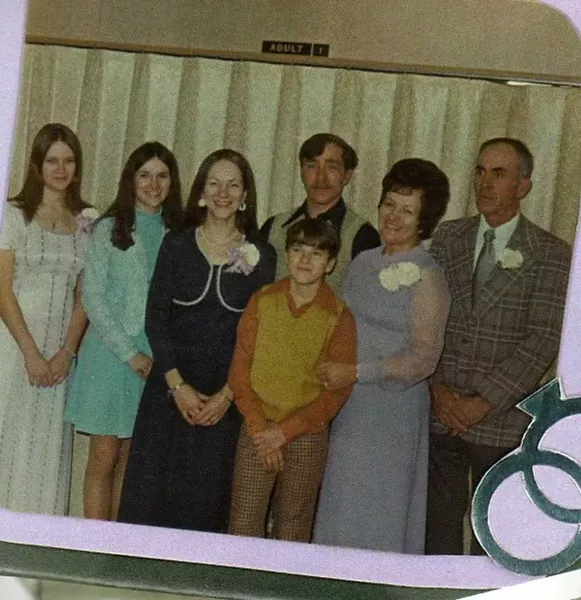 The Spencer family, from left to right: Judy, Betty, Jeanne, Paul (below), Glen, Mildred and Kenneth. - COURTESY OF THE SPENCERS