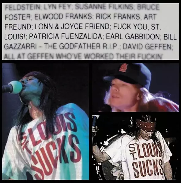 Axl Rose wasn't exactly subtle about his distaste for St. Louis after the riot. - ART BY JAIME LEES