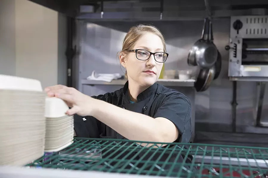 Mary Bogacki in the kitchen at Yolklore. - RONALD WAGNER