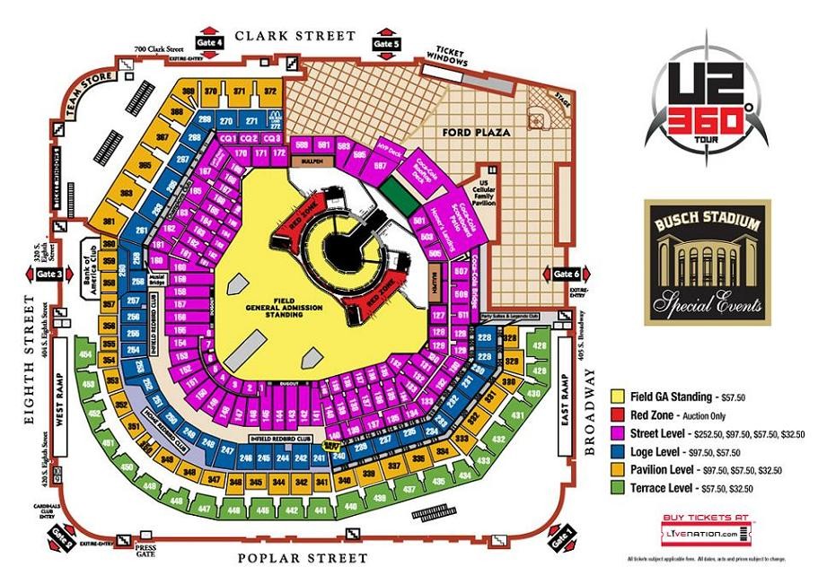 Here&#39;s the U2 Busch Stadium Seating Chart, with Price Levels | Music Blog