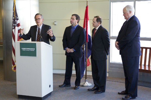 Concordance CEO and President Danny Ludeman with St. Louis County Executive Steve Stenger, St. Louis Mayor Francis Slay and St. Charles County Executive Steve Elhmann. - IMAGE VIA CONCORDANCE ACADEMY