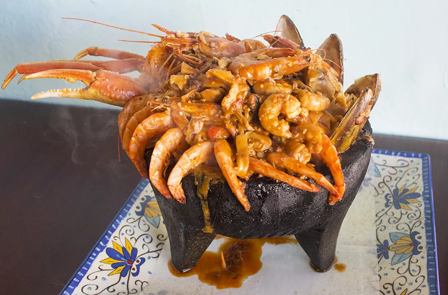 The "molcajete" refers to seafood served in a mortar. - PHOTO BY MABEL SUEN