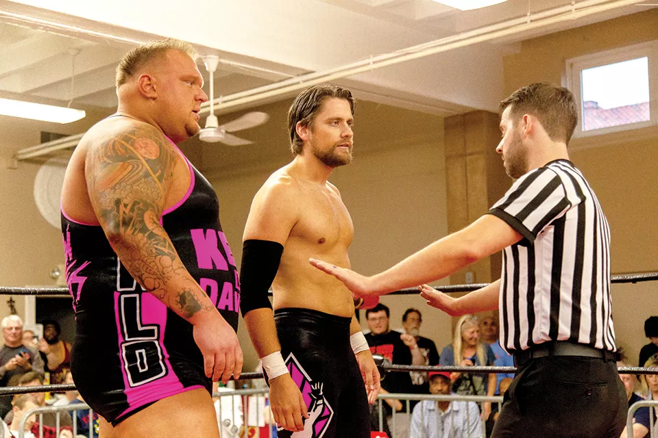 KLD (left) and Danny Adams had been building for months toward a high-stakes tag-team match against rivals, Knicks and Brubaker. - MONICA MILEUR
