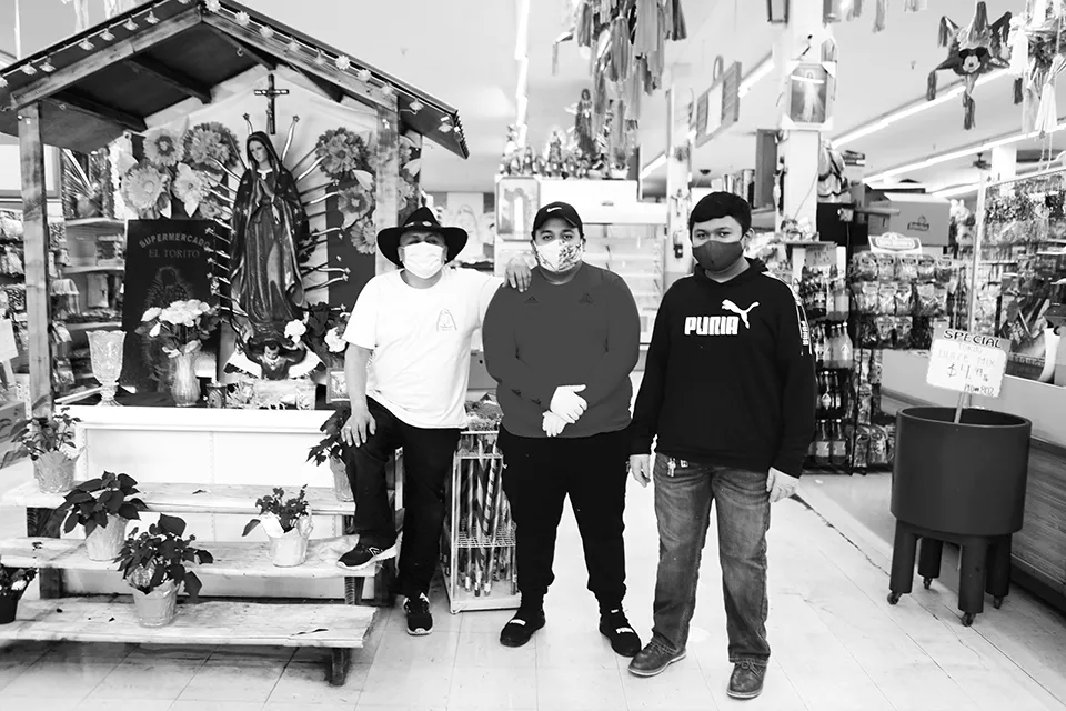 Hector Medina, Oscar Medina, Cesar Medina at El Torito Supermercado. - NATE BURRELL