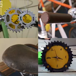 Bike art, materials, and equipment details inside Yellow Haus Bicycles. - PHOTO BY LARISSA COE