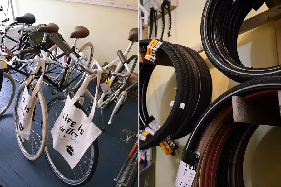 Inside Yellow Haus Bicycles. - PHOTO BY LARISSA COE
