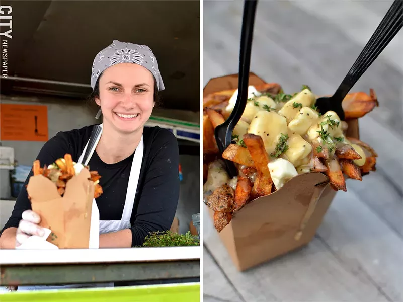 (left) Le Petit Poutine’s Clapp is one of the area food-truck operators working with the city to find more spaces from which they can sell downtown. | (right) Poutine from Le Petit Poutine; the Canadian dish features fries, gravy, cheese curds, and thyme - PHOTO BY MATT DETURCK