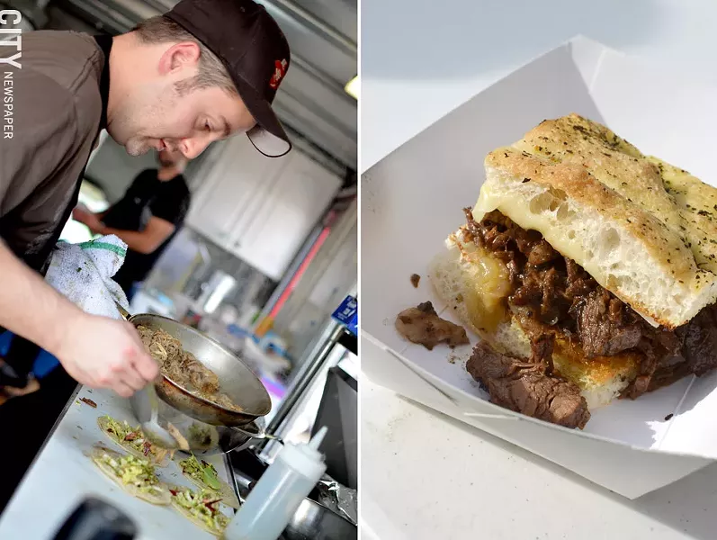 Paul Vroman prepares chicken tacos inside the kitchen of Brick-N-Motor. - PHOTO BY MATT DETURCK