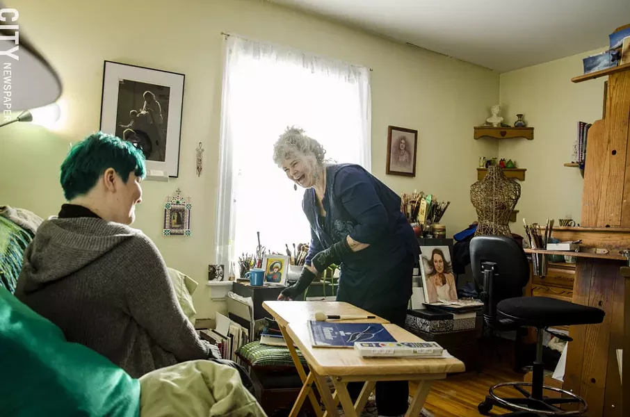 Sari Gaby (right) offers one-on-one tutoring and small classes of up to three students in a variety of media. - PHOTO BY MARK CHAMBERLIN
