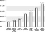 CHART DATA COURTESY OF WOMEN'S FOUNDATION OF GENESEE VALLEY - The annual Self-Sufficiency Standard (SSS) for a family with one adult, one infant, and one school-aged child compared to other economic benchmarks in Monroe County. The Median Female Income is the median income of all women working full-time, year round. Median FHH Income is the median income for female heads of households.
