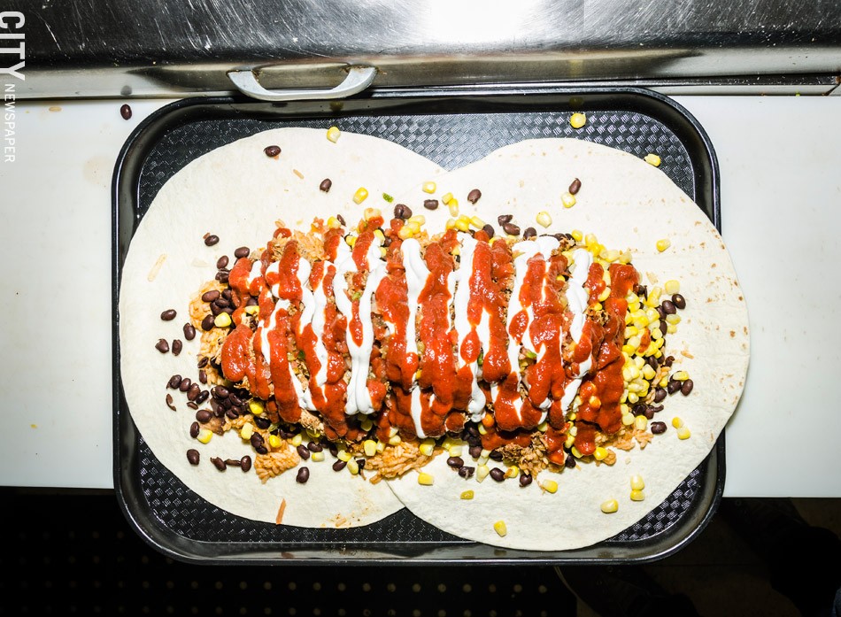 The Burritosaurus challenge — a five-pound burrito — at Burrito Fresco in Brockport. - PHOTO BY MARK CHAMBERLIN