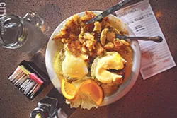The Irish Benedict, made with corned beef and Swiss cheese, at Peppermint’s Family Restaurant. - PHOTO BY MATT DETURCK
