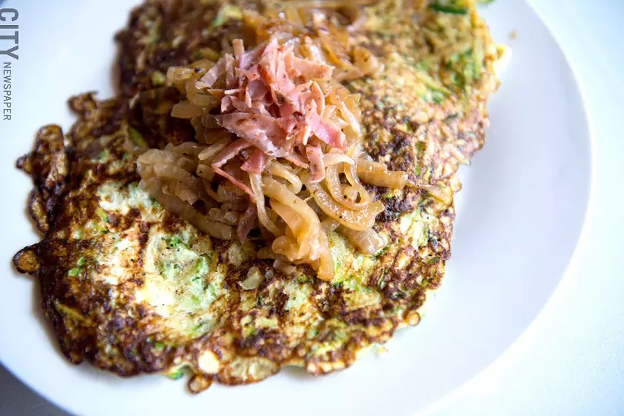 The zucchini cakes appetizer at Roam Cafe. - PHOTO BY THOMAS J. DOOLEY